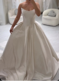 Classy Elegant Wedding Dress Ball Gown Strapless Satin White Wedding Dresses Bridal Gowns HZ1214
