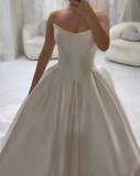 Classy Elegant Wedding Dress Ball Gown Strapless Satin White Wedding Dresses Bridal Gowns HZ1214