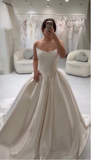 Classy Elegant Wedding Dress Ball Gown Strapless Satin White Wedding Dresses Bridal Gowns HZ1214