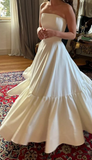 Dreamy Wedding Dress Ball Gown Strapless Satin White Wedding Dresses Bridal Gowns HZ1214