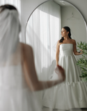 Dreamy Wedding Dress Ball Gown Strapless Satin White Wedding Dresses Bridal Gowns HZ1214