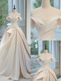 Timeless Bridal Gown Ball Gown Off The Shoulder Satin Long Light Pink Wedding Dresses Elegant Brides Gowns HZ1214