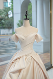 Timeless Bridal Gown Ball Gown Off The Shoulder Satin Long Light Pink Wedding Dresses Elegant Brides Gowns HZ1214