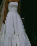 Dreamy Wedding Dress Ball Gown Strapless Satin White Wedding Dresses Bridal Gowns HZ1214