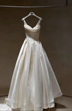 Unique Wedding Dress Ball Gown Straps Neck Satin Long Wedding Dresses Bridal Gowns Elegant Brides Gown HZ1214