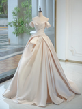 Timeless Bridal Gown Ball Gown Off The Shoulder Satin Long Light Pink Wedding Dresses Elegant Brides Gowns HZ1214
