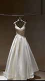 Unique Wedding Dress Ball Gown Straps Neck Satin Long Wedding Dresses Bridal Gowns Elegant Brides Gown HZ1214