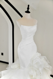 Unique Bridal Gown Mermaid Strapless White Satin Long Wedding Dresses Elegant Brides Gowns HZ1214
