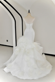 Unique Bridal Gown Mermaid Strapless White Satin Long Wedding Dresses Elegant Brides Gowns HZ1214