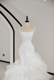Unique Bridal Gown Mermaid Strapless White Satin Long Wedding Dresses Elegant Brides Gowns HZ1214