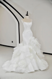 Unique Bridal Gown Mermaid Strapless White Satin Long Wedding Dresses Elegant Brides Gowns HZ1214