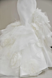 Unique Bridal Gown Mermaid Strapless White Satin Long Wedding Dresses Elegant Brides Gowns HZ1214