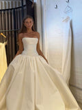 Classy Elegant Wedding Dress Ball Gown Strapless Satin Long Wedding Dresses Bridal Gowns HZ1214