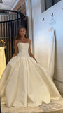 Classy Elegant Wedding Dress Ball Gown Strapless Satin Long Wedding Dresses Bridal Gowns HZ1214