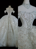 Timeless Bridal Gown Ball Gown Off The Shoulder Sequin Long Wedding Dresses Elegant Brides Gowns HZ1214