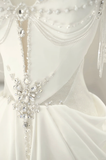 Unique Bridal Gown A Line Sweetheart White Satin Long Wedding Dresses With Silver Beads Elegant Brides Gowns HZ1214
