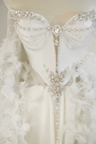 Unique Bridal Gown A Line Sweetheart White Satin Long Wedding Dresses With Silver Beads Elegant Brides Gowns HZ1214