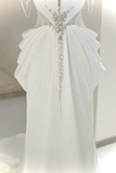 Unique Bridal Gown A Line Sweetheart White Satin Long Wedding Dresses Silver Beads Elegant Brides Gowns HZ1214