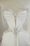 Unique Bridal Gown A Line Sweetheart White Satin Long Wedding Dresses Silver Beads Elegant Brides Gowns HZ1214