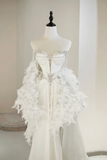 Unique Bridal Gown A Line Sweetheart White Satin Long Wedding Dresses Silver Beads Elegant Brides Gowns HZ1214