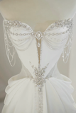 Unique Bridal Gown A Line Sweetheart White Satin Long Wedding Dresses With Silver Beads Elegant Brides Gowns HZ1214