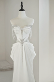 Unique Bridal Gown A Line Sweetheart White Satin Long Wedding Dresses With Silver Beads Elegant Brides Gowns HZ1214