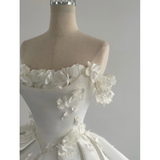 Dreamy Wedding Dress Ball Gown Off The Shoulder Satin White Wedding Dresses Bridal Gowns HZ1214
