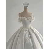 Dreamy Wedding Dress Ball Gown Off The Shoulder Satin White Wedding Dresses Bridal Gowns HZ1214