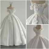Dreamy Wedding Dress Ball Gown Off The Shoulder Satin White Wedding Dresses Bridal Gowns HZ1214