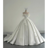 Dreamy Wedding Dress Ball Gown Off The Shoulder Satin White Wedding Dresses Bridal Gowns HZ1214