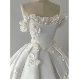 Dreamy Wedding Dress Ball Gown Off The Shoulder Satin White Wedding Dresses Bridal Gowns HZ1214