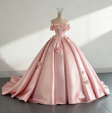 Dreamy Wedding Dress Ball Gown Off The Shoulder Satin White Wedding Dresses Bridal Gowns HZ1214