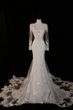 Timeless Bridal Gown Mermaid V Neck Long Sleeves Lace Long Wedding Dresses Elegant Brides Gowns HZ1214