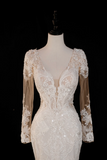 Timeless Bridal Gown Mermaid V Neck Long Sleeves Lace Long Wedding Dresses Elegant Brides Gowns HZ1214