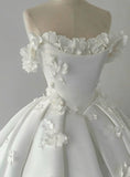 Dreamy Wedding Dress Ball Gown Off The Shoulder Satin White Wedding Dresses Bridal Gowns HZ1214