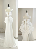 Unique Bridal Gown A Line Sweetheart White Satin Long Wedding Dresses With Silver Beads Elegant Brides Gowns HZ1214