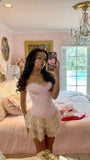 Cute A line Sweetheart Lace Pink Sleeveless Mini Short Formal 8th Grade Homecoming Dresses Summer Middle School Hoco Dress Homecoming Outfits HZ1214