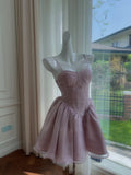 Fancy Short Hoco Dresses A line Straps Lilac Mini Blue Formal 8th Grade Homecoming Dresses Summer Middle School Homecoming Outfits HZ1214