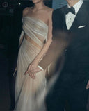 Classic Bridal Gown Sheath Strapless Tulle Long White Wedding Dresses Elegant Bridal Gowns HZ1214