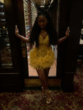 Cute Sheath Straps Yellow Sequin Sleeveless Mini Short Formal 8th Grade Homecoming Dresses Summer Middle School Hoco Dress Homecoming Outfits Birthday Dress HZ1214