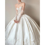 Classy Elegant Wedding Dress Ball Gown Strapless Satin Lace Long Wedding Dresses Bridal Gowns HZ1214