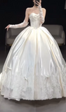 Classy Elegant Wedding Dress Ball Gown Strapless Satin Lace Long Wedding Dresses Bridal Gowns HZ1214