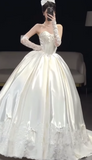 Classy Elegant Wedding Dress Ball Gown Strapless Satin Lace Long Wedding Dresses Bridal Gowns HZ1214
