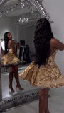 Cute Ball Gown Halter Gold Lace Sleeveless Mini Short Formal 8th Grade Homecoming Dresses Summer Middle School Hoco Dress 16th Homecoming Outfits HZ1214