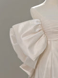 Classic Bridal Gown A Line Off The Shoulder Short Sleeves Satin White Wedding Dresses Minimalist Bridal Gowns HZ1214