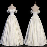 Classic Bridal Gown A Line Off The Shoulder Short Sleeves Lace White Wedding Dresses Minimalist Bridal Gowns HZ1214