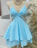 Cute A Line Tiffany Blue Spaghetti Straps Sleeveless Mini Short Formal 8th Grade Homecoming Dresses Summer Middle School Hoco Dress Homecoming Outfits 25 Birthday Dress HZ1214