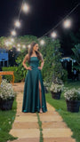 Elegant A Line Spaghetti Straps Green Satin Long Prom Dresses Party Dress Summer 20th Birthday Outfits 18th Birthday Dresses HZ1214