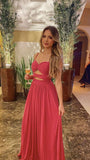 Elegant A Line Spaghetti Straps Hot Pink Chiffon Long Prom Dresses Party Dress Summer 20th Birthday Outfits 18th Birthday Dresses HZ1214