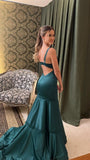 Elegant Mermaid Straps Green Satin Long Prom Dresses Party Dress Summer 20th Birthday Outfits 18th Birthday Dresses HZ1214